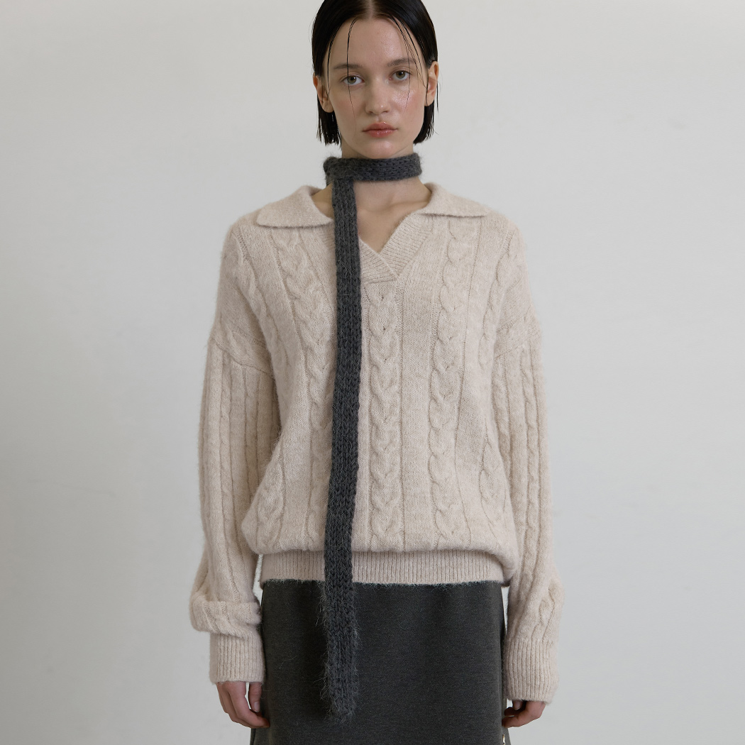(T-6715) Wool Hairy Overfit Collar Knit