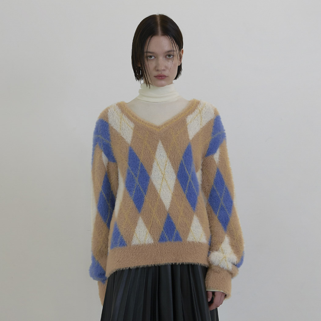 (T-6710) Color Brush Argyle Knit
