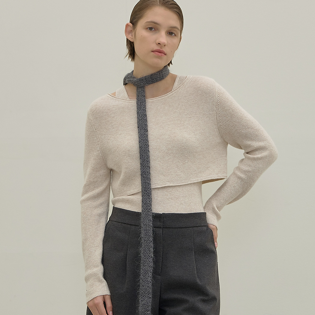 (T-6792) Wool Two Way Crop Knit Set S