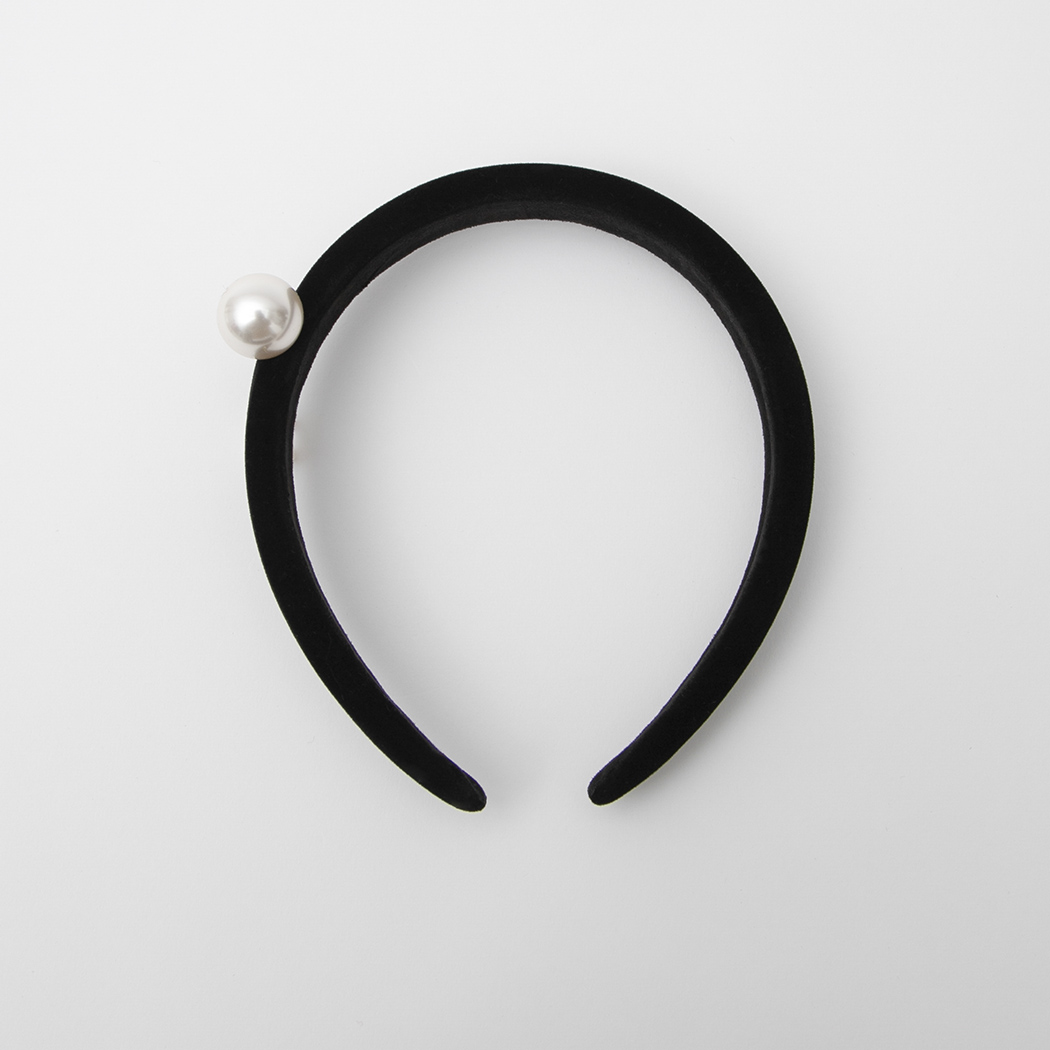 (HC-0034) Double Pearl Velvet Hairband