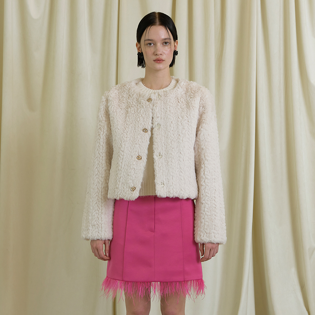 (JK-2907)Winter Holiday Texture Fur Jacket Ivory