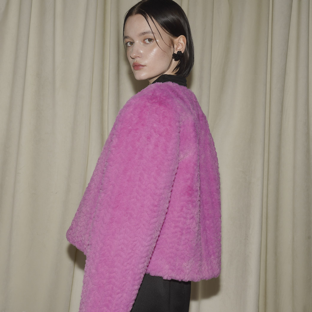 (JK-2907)Winter Holiday Texture Fur Jacket Hot Pink
