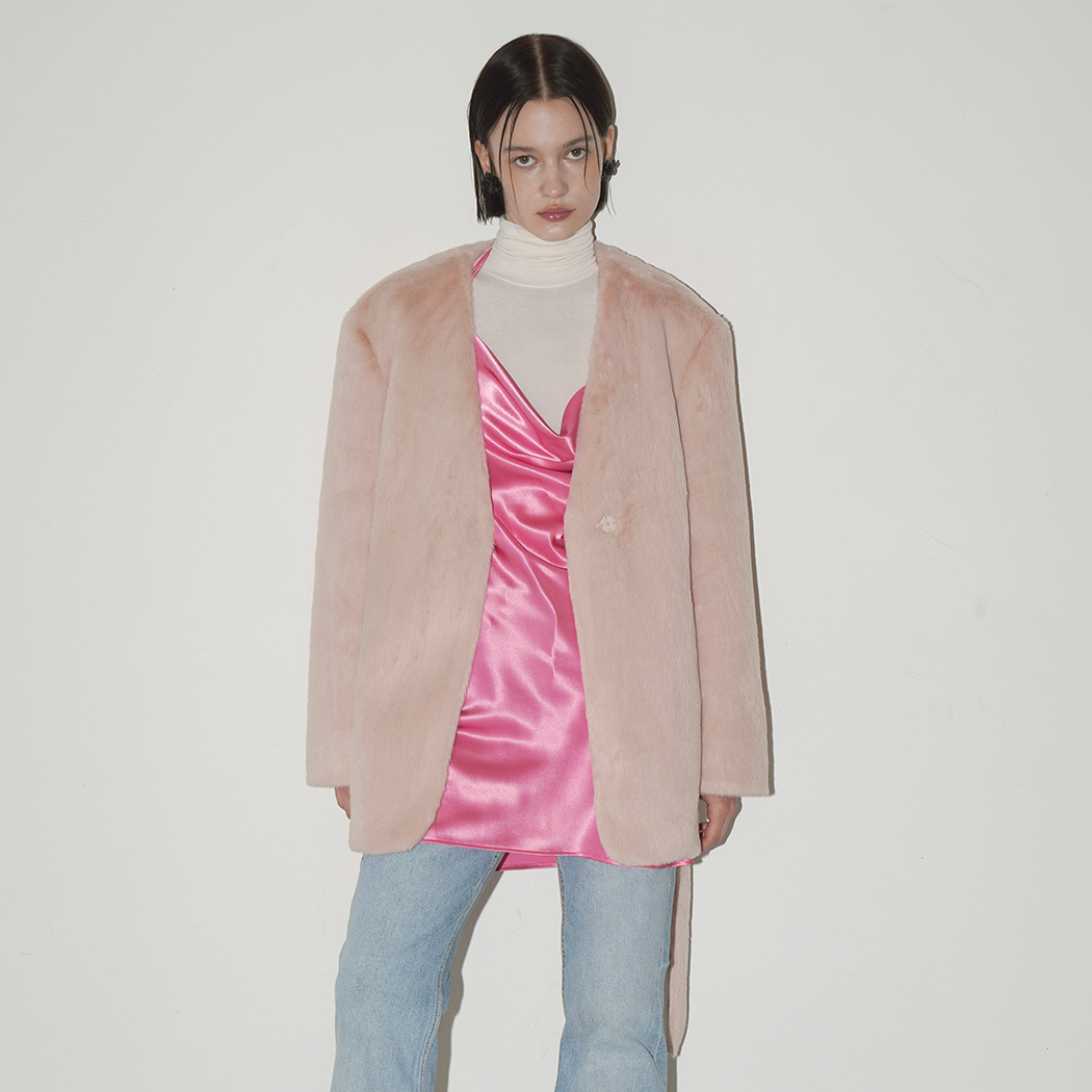 (JK-2905) Ruang Nokara Belted Fur Jacket S Pink Beige