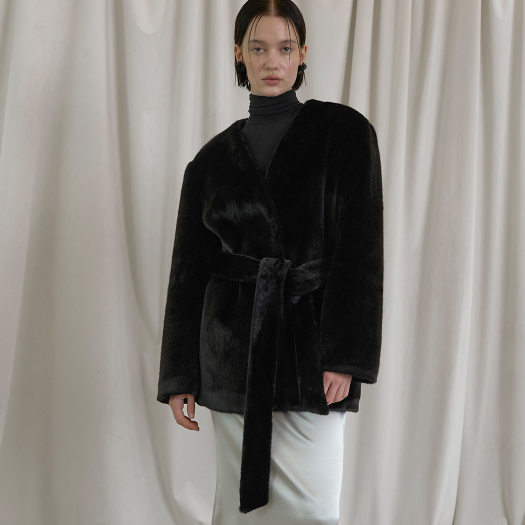 (JK-2905) Ruang Nokara Belted Fur Jacket S Black
