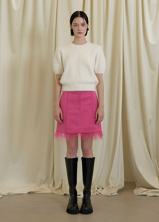 (T-6750) Velvet Half Sleeve Knit Ivory Korea