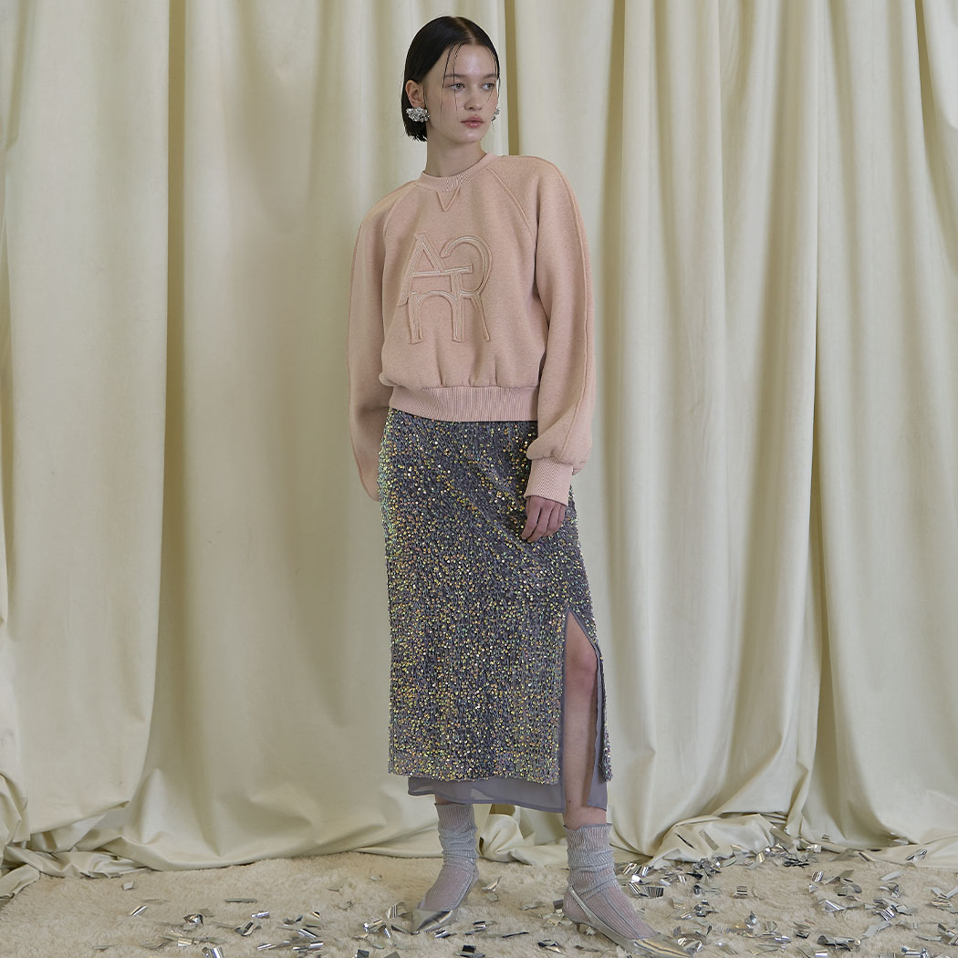 (SK-4876) Ariel Sequin Hidden Banding Skirt Gray