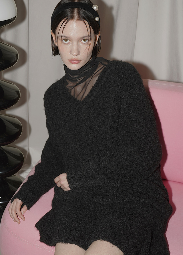 (SK-4874) Colin Wool Buckle Mini Knit Skirt Black Korea