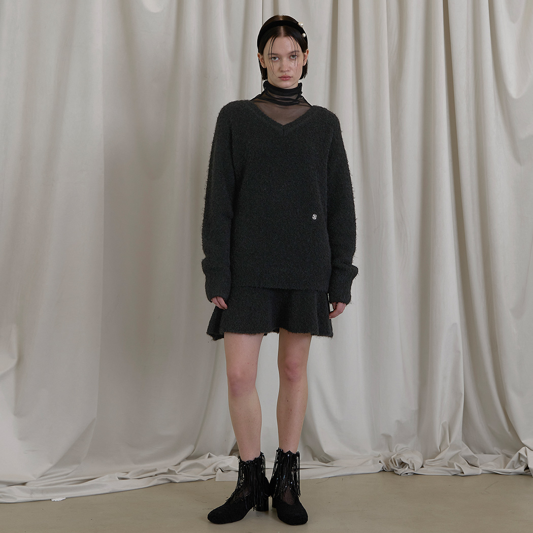 (SK-4874) Colin Wool Buckle Mini Knit Skirt Black