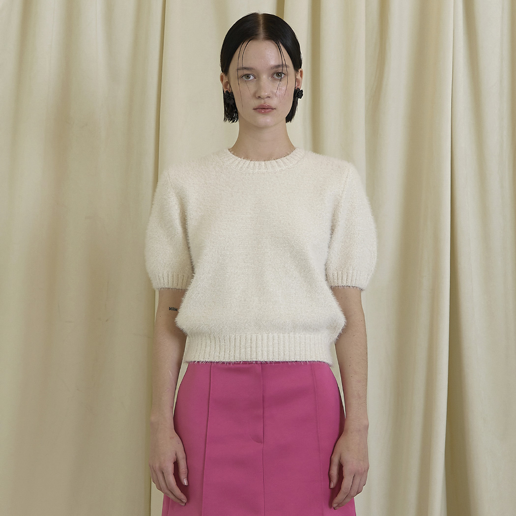 (T-6750) Velvet Half Sleeve Knit Ivory