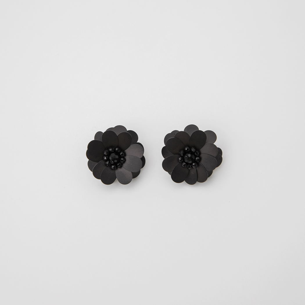 (E-1581) Flower Bead Silver Needle Earrings