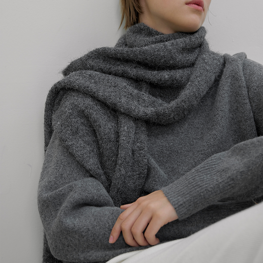 (MU-0019) Wool Hairy Knit Shawl Muffler