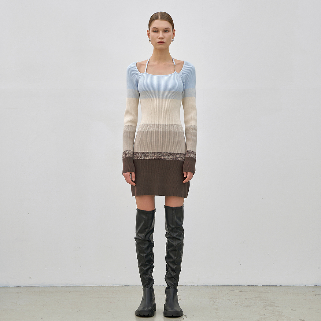 (OP-6145)HALTER NECK GRADATION KNIT DRESS