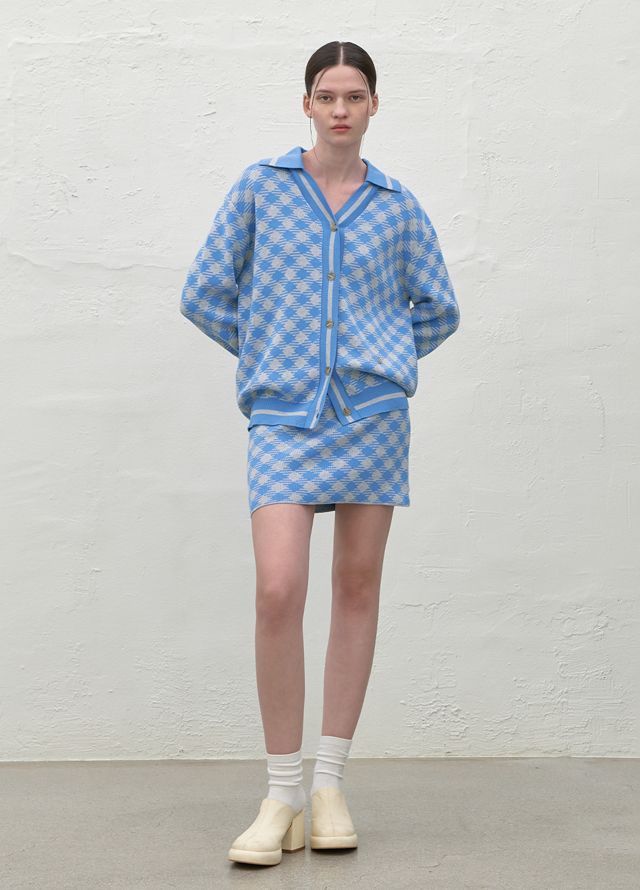 (CD-2106)CHECK JACQUARD SET-UP KNIT CARDIGAN Korea
