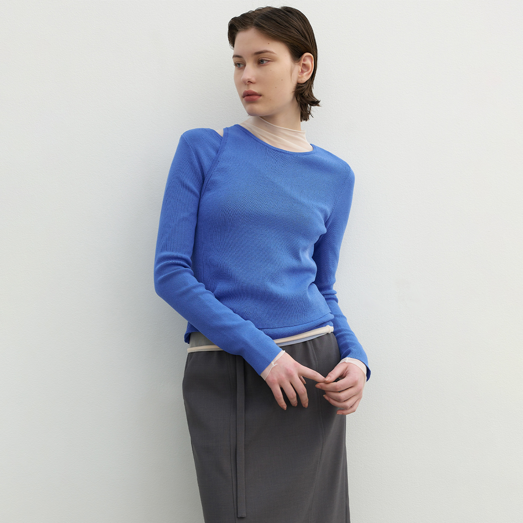(T-6777)UNBALANCED CUTOUT SLIM KNIT
