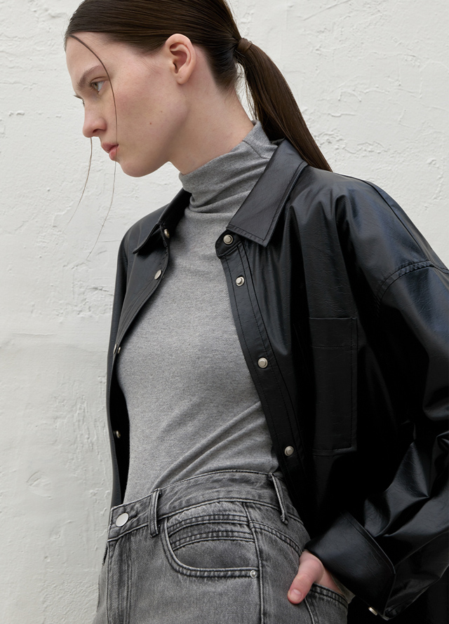 (Z-BL-4207)RUDD CROPPED LEATHER BLOUSE Korea