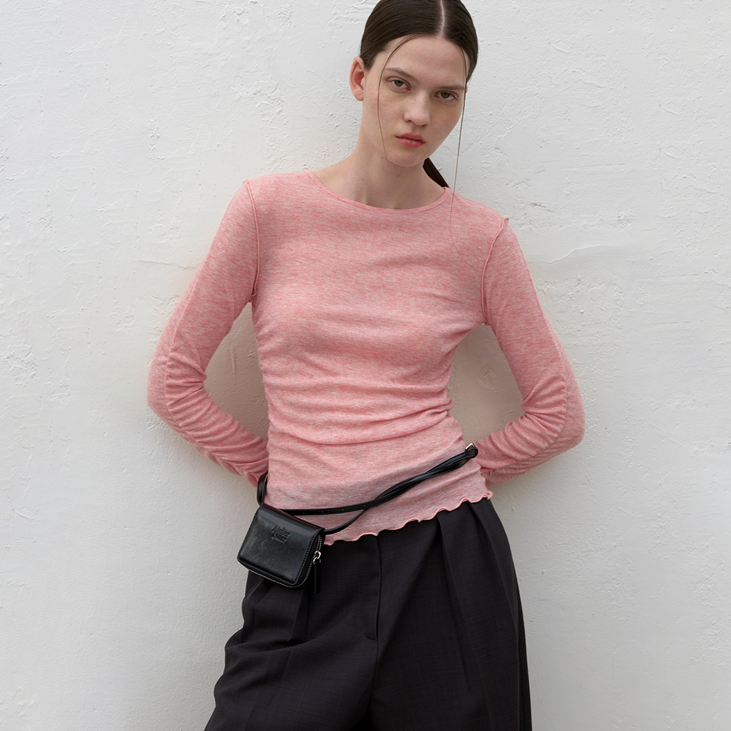 (T-6762)NIEN SEE-THROUGH SHIRRING TEE