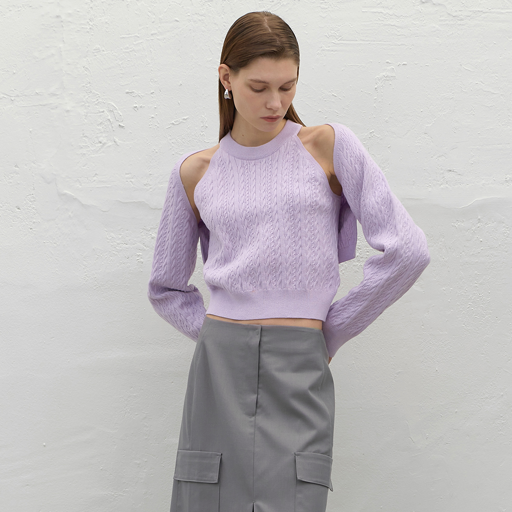 (CD-2105)MUSE CABLE KNIT TOP&BOLERO SET S