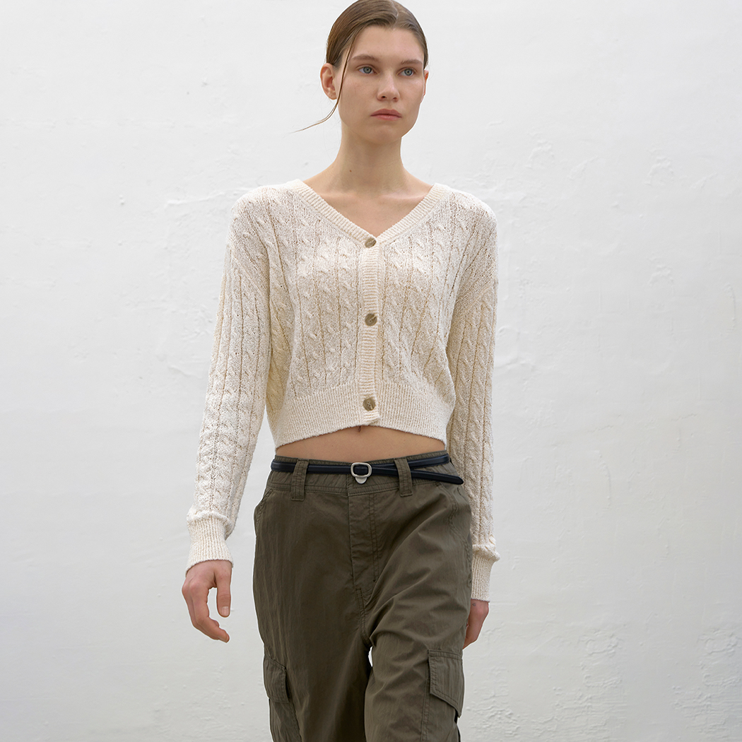 (CD-2112)BOLD CABLE V-NECK KNIT CARDIGAN