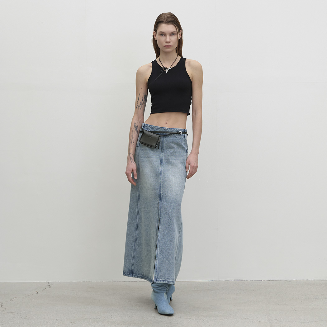 (SK-4910)CITY SLIT MAXI DENIM SKIRT