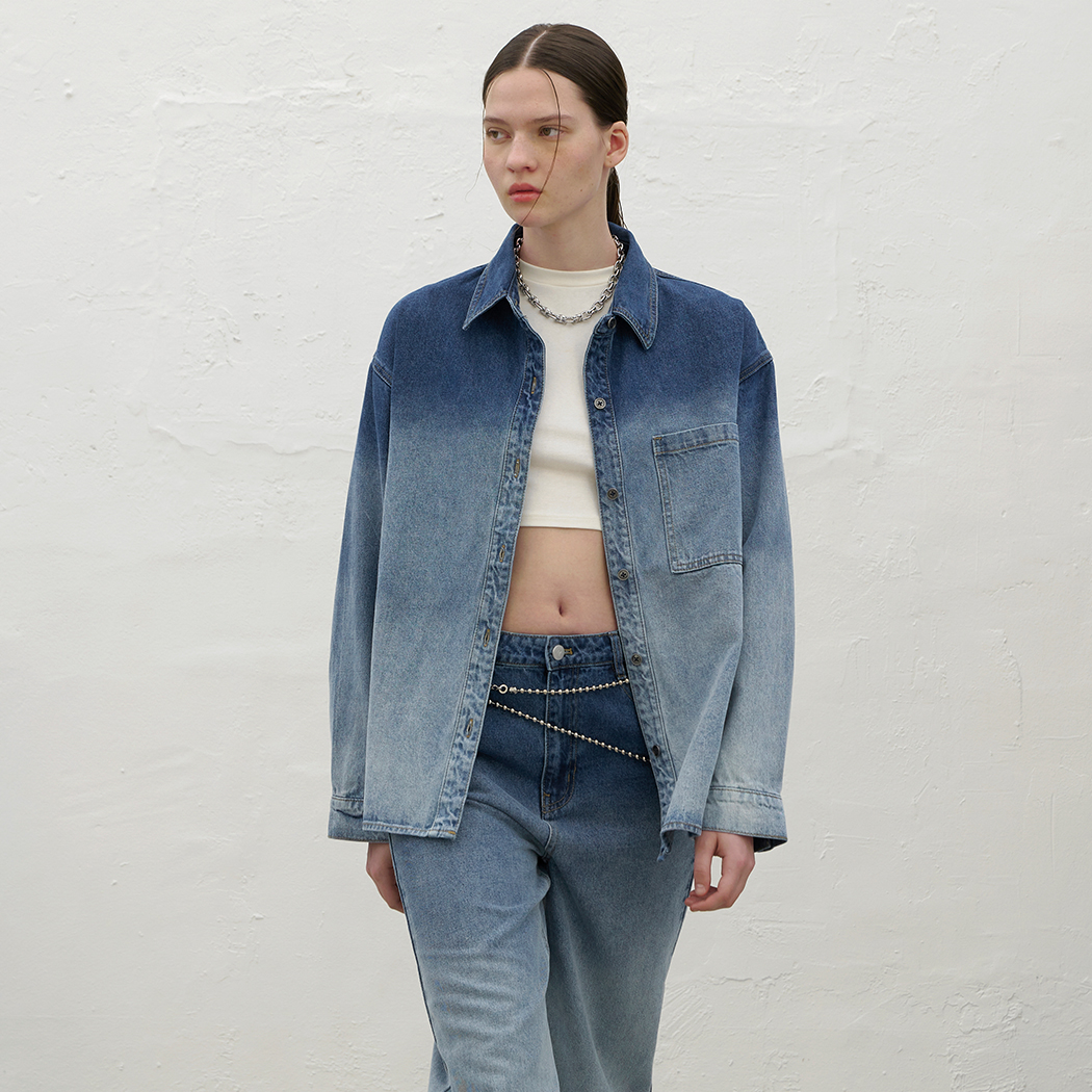 (BL-4205)OWEN GRADATION SET-UP DENIM SHIRT