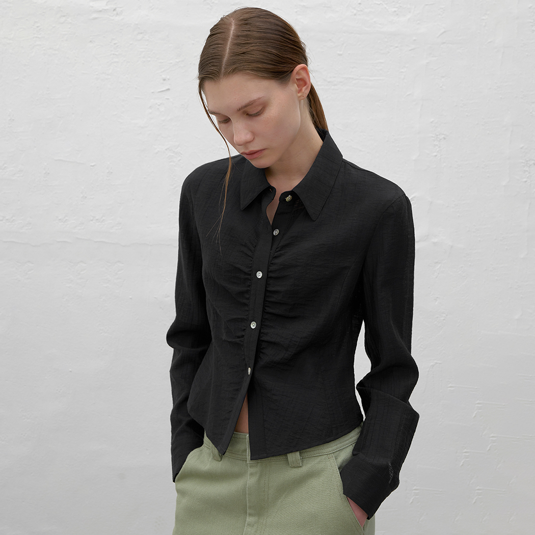(BL-4196)WRINKLE SHIRRING SLIM SHIRT