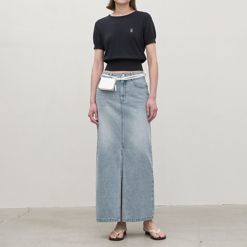 (SK-4918)HORLOW SECTOR LONG DENIM SKIRT