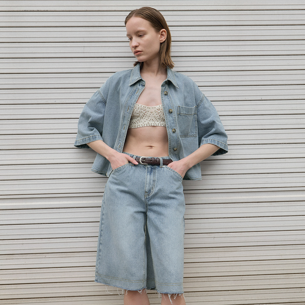 (BL-4235)BOXY SET-UP DENIM SHIRT