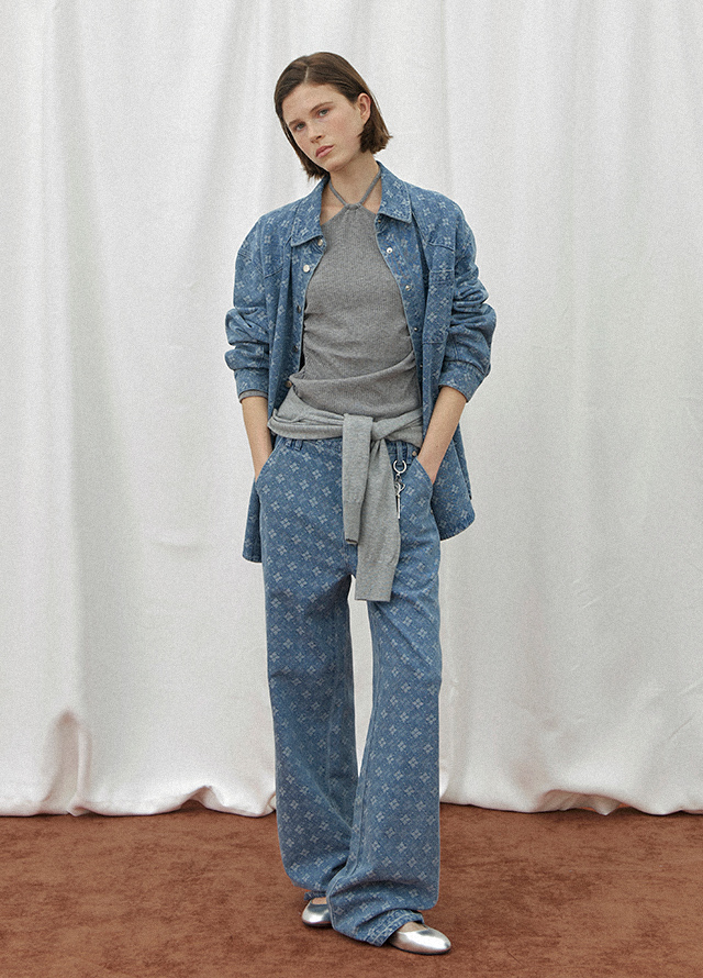 (BL-4272)LEAF PATTERN SET-UP DENIM SHIRT Korea
