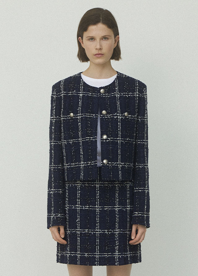 (SK-4964)NAUV CHECK SET-UP TWEED SKIRT Korea