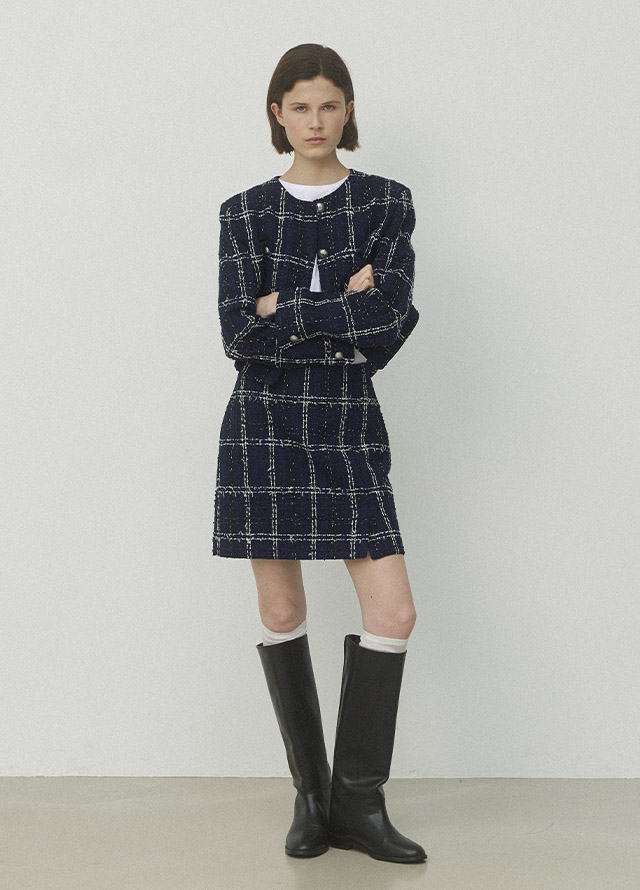 (JK-2977)NAUV CHECK SET-UP TWEED JACKET Korea