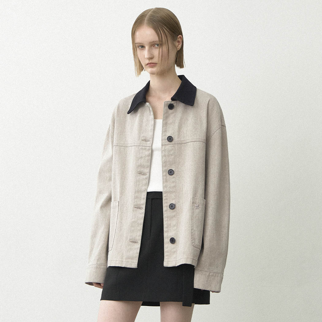 (JK-3014)ESSENTIAL PIGMENT COLLAR DENIM JACKET