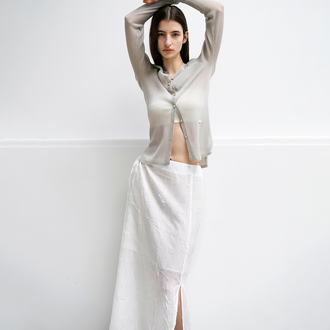 (SK-5025)OPINIO SHIRRING CUT-OUT SKIRT