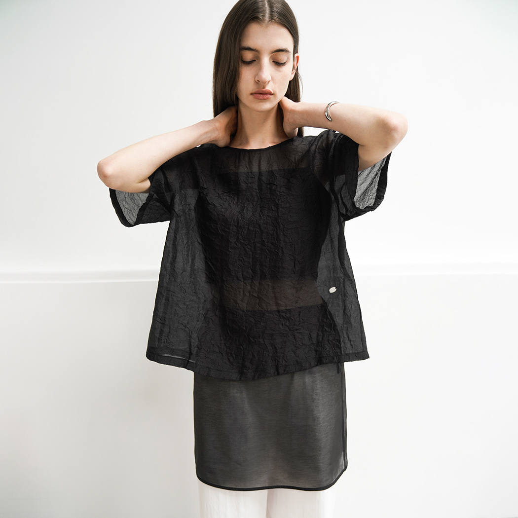 (BL-4331)UARA CREASE RIBBON SET BLOUSE S