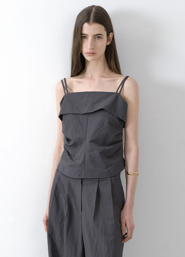 (PT-5668)MILA SET-UP FOLDING TUCK WIDE PANTS Korea