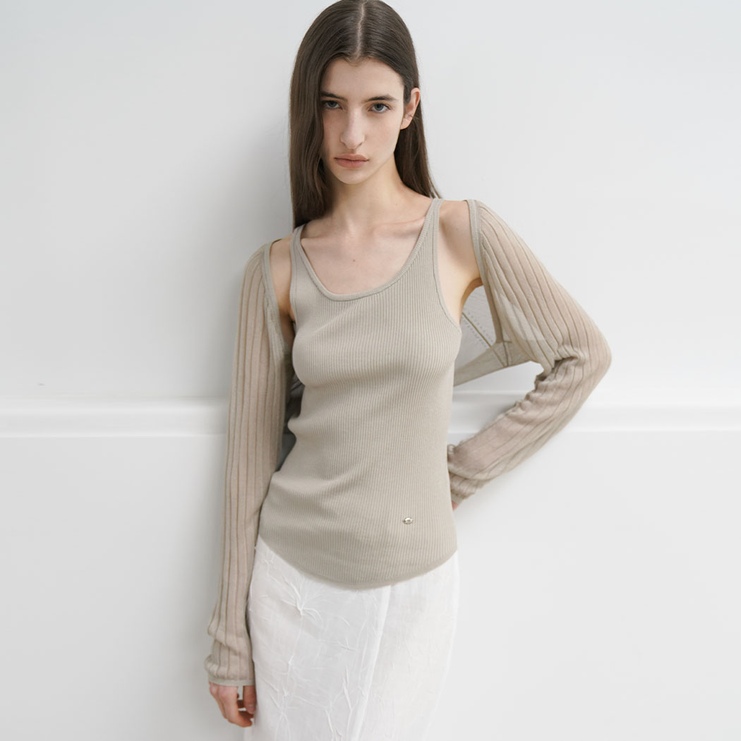 (CD-2204)GLOSSY SHEER TOP&BOLERO SET S