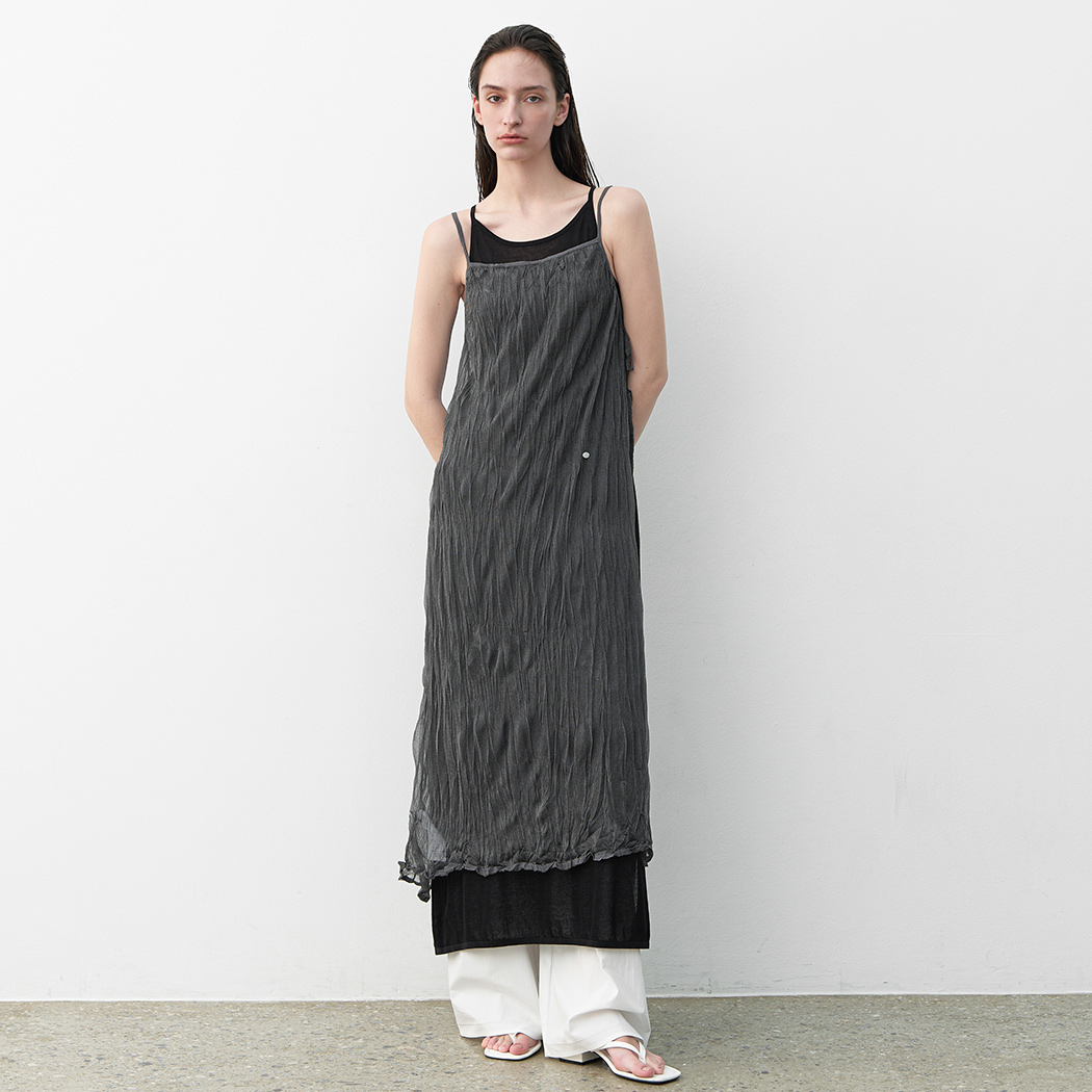 (OP-6289)SHEER WRINKLE LAYERED KNIT DRESS