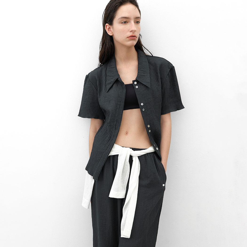 (BL-4312)LIT PLEATS SHIRT BLOUSE