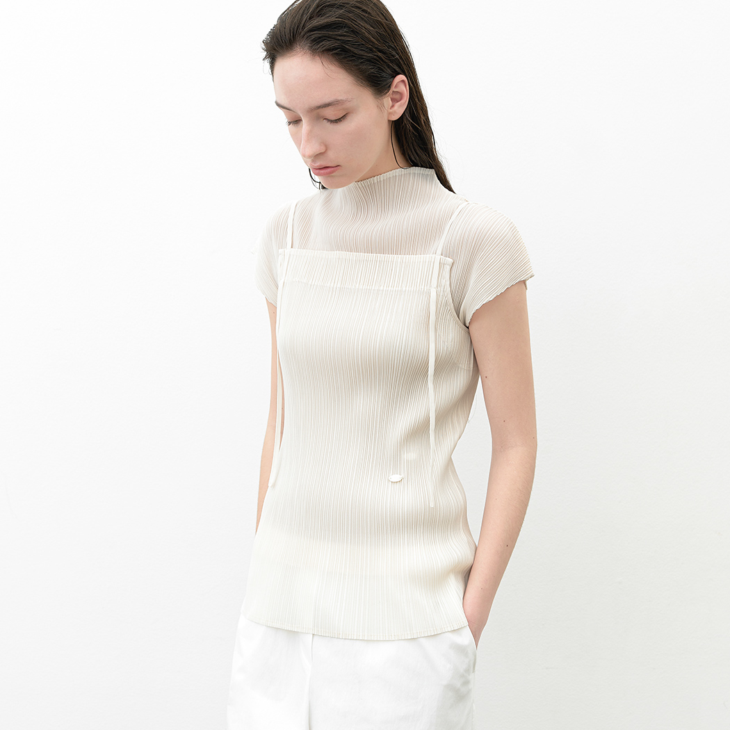 (BL-4341)PLEATS STRING SLEEVELESS TOP Korea