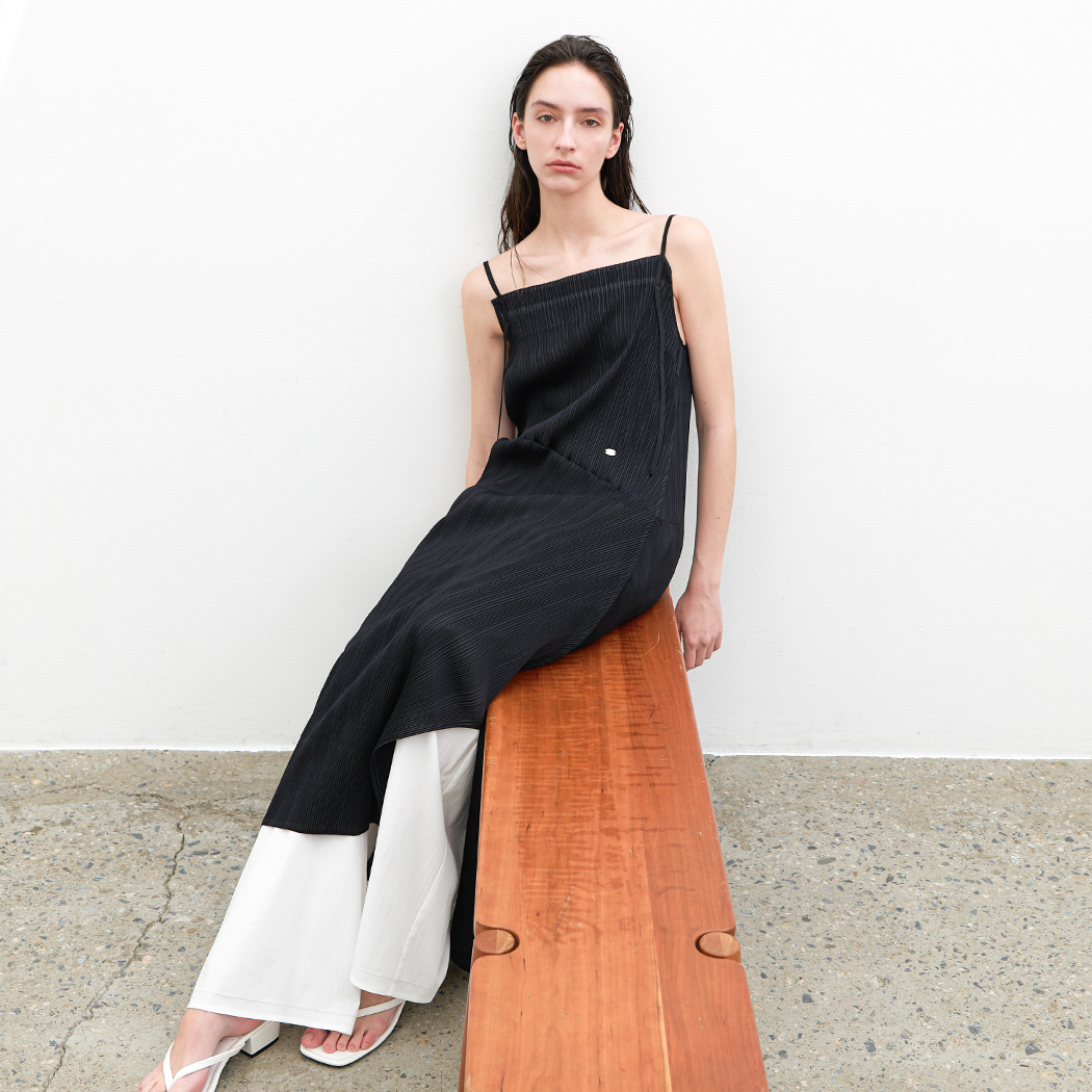 (OP-6307)PLEATS STRING LAYERED DRESS