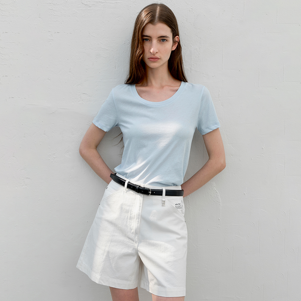 (T-7054)ESSENTIAL WIDE NECK SLIM TEE