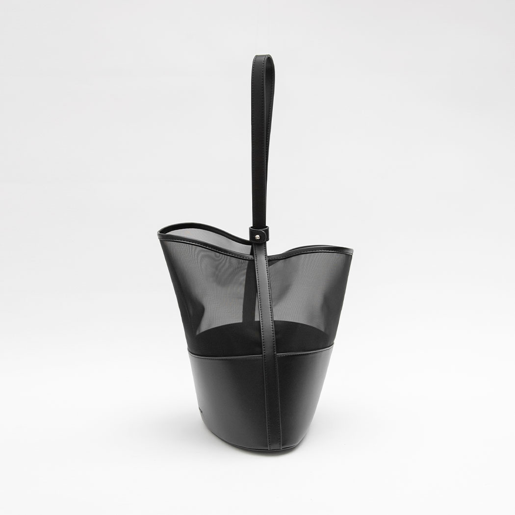 (B-2452)MESH ASYMMETRICAL 2WAY BUCKET BAG
