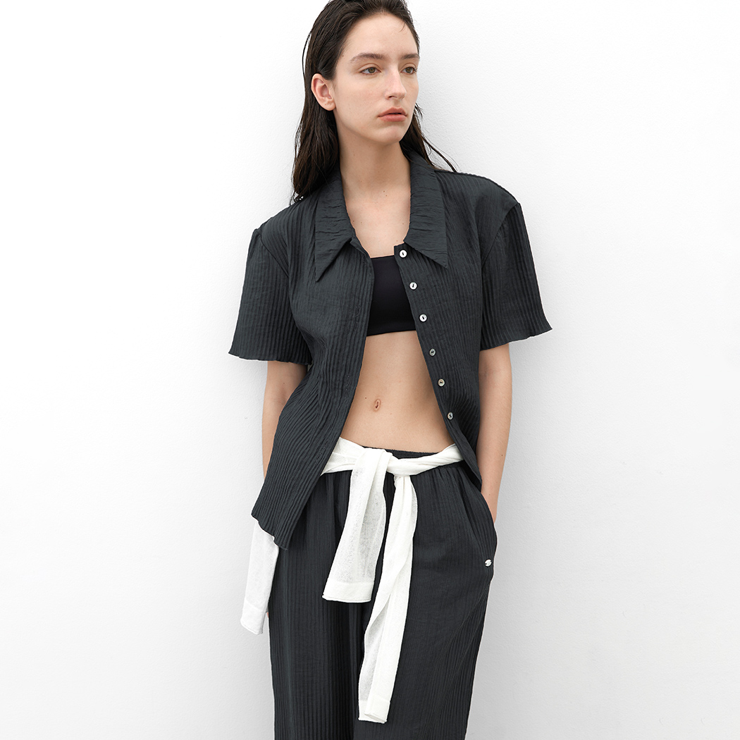 (BL-4312)LIT PLEATS SHIRT BLOUSE