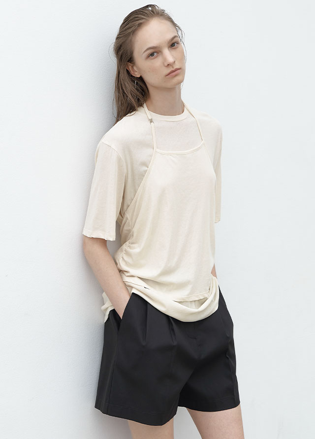 (Z-PT-5406)ESSENTIAL COTTON TUCK HALF PANTS S Korea