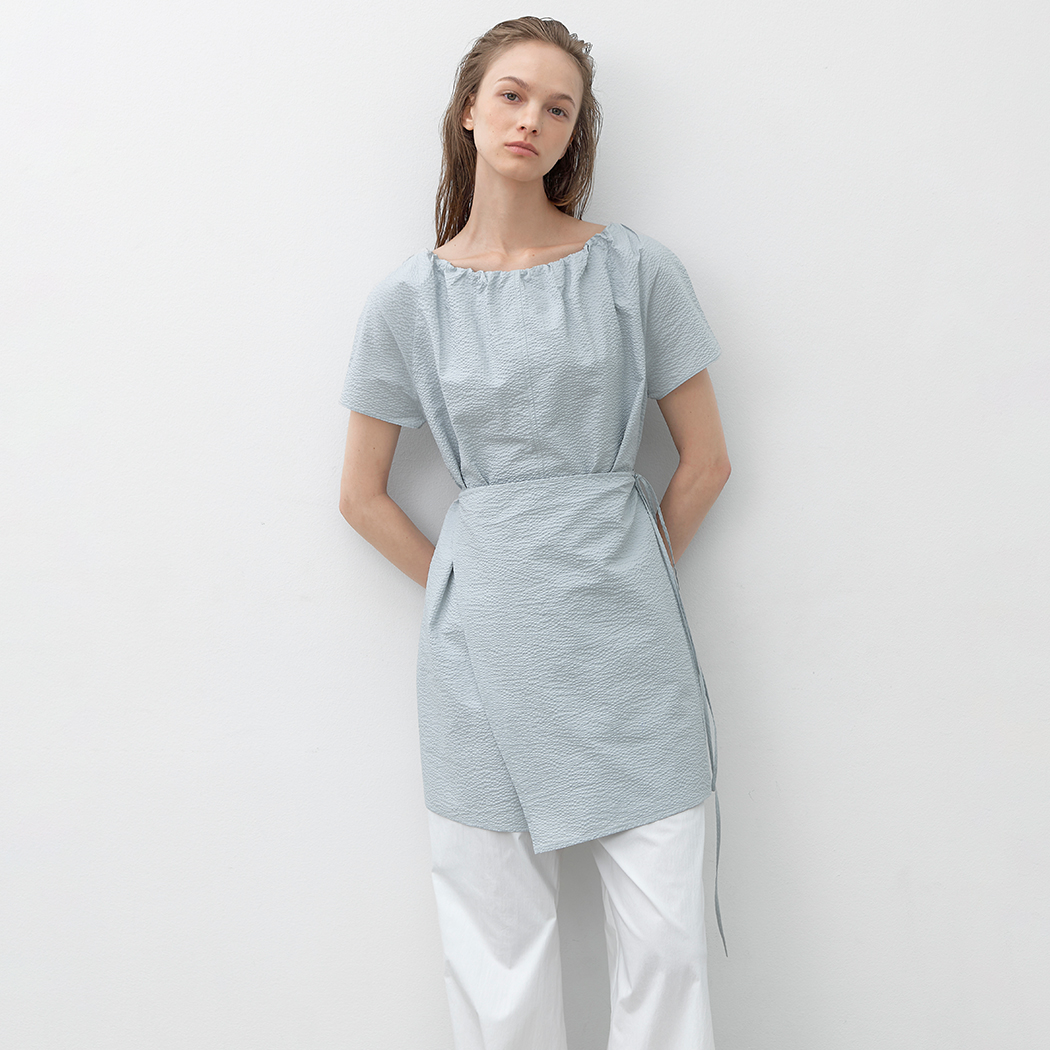 (OP-6265)EMBO STRAP MIINI WRAP DRESS