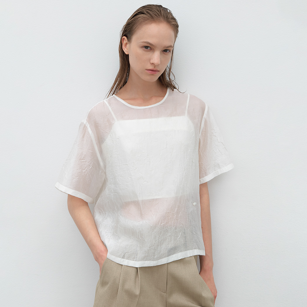 (BL-4331)UARA CREASE RIBBON SET BLOUSE S