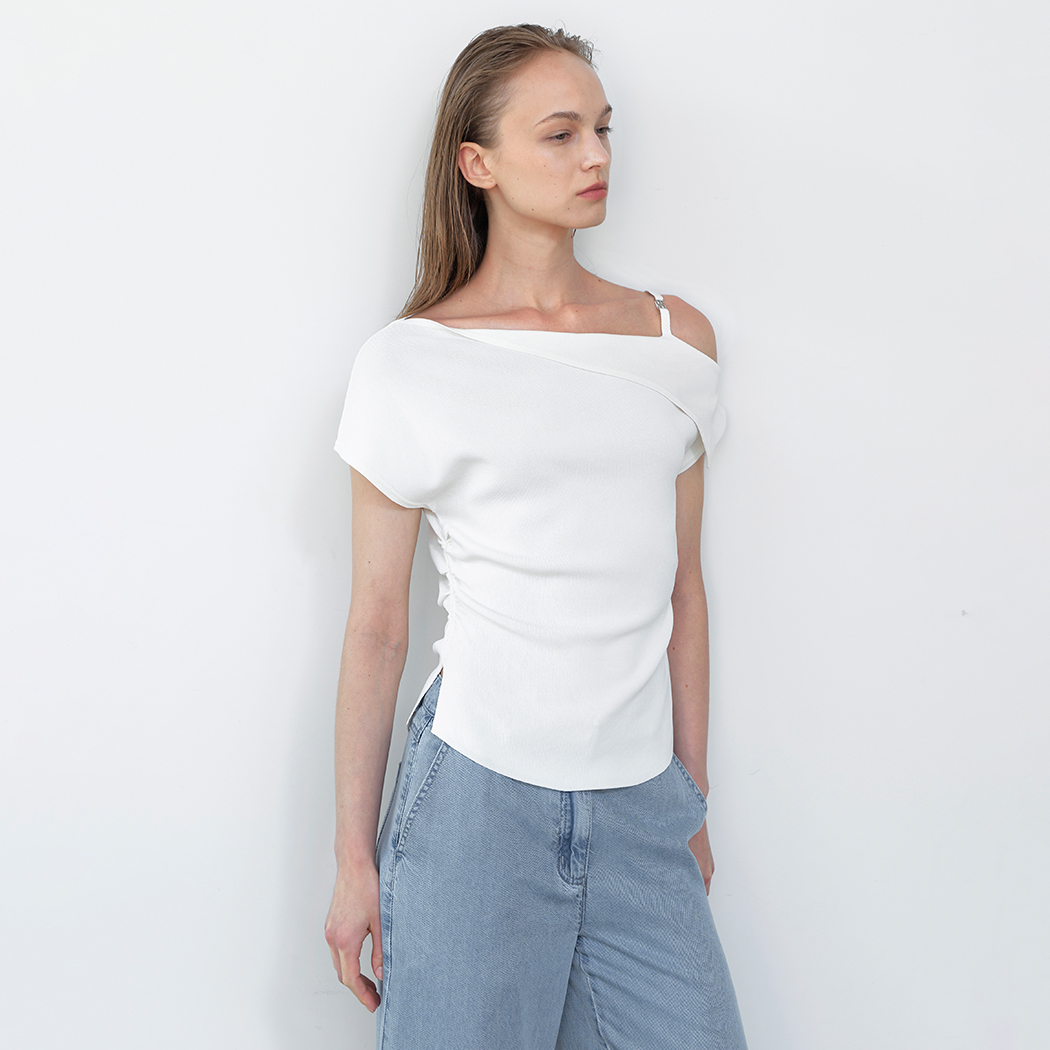 (T-7061)UNBALANCE ONE OFF SHOULDER KNIT