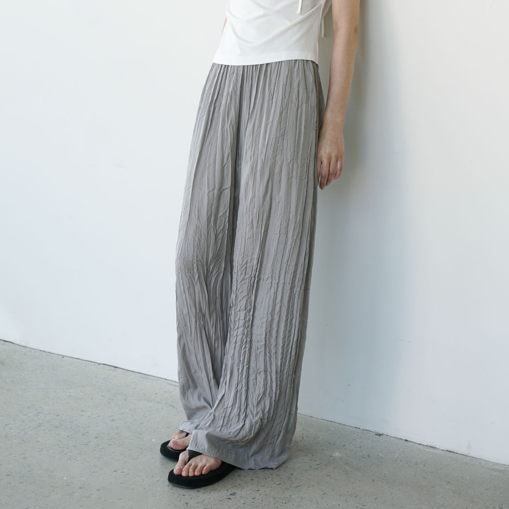 (PT-5665)POIL CREASE BANDING WIDE PANTS