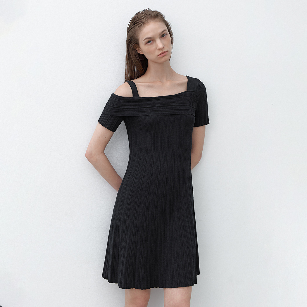 (OP-6263)ONE OFF SHOULDER KNIT DRESS