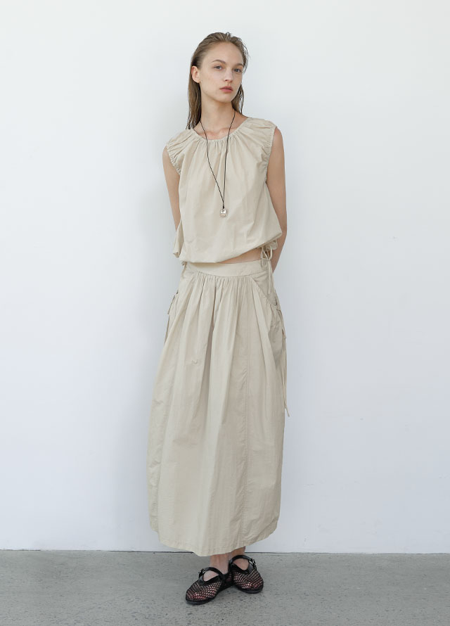 (BL-4323)MIA RIBBON SET-UP SHIRRING TOP Korea