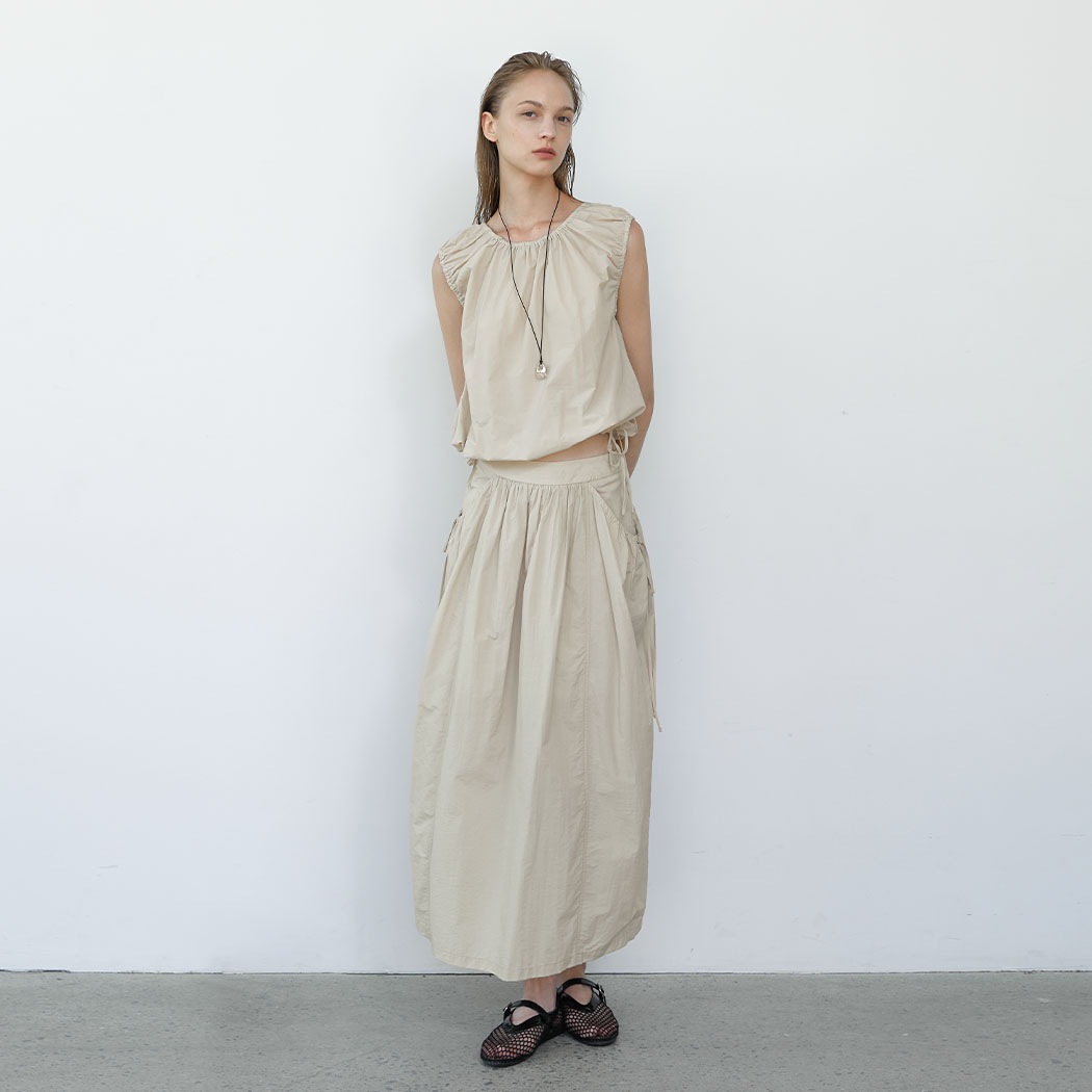 (SK-5021)MIA RIBBON SET-UP SHIRRING SKIRT